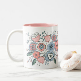 Trendig rosabränd rosa blå boho-blommor Två-Tonad mugg