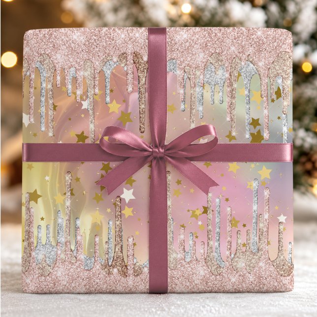 Trendig rosafärgad enhörning med glitter presentpapper (Skapare uppladdad)