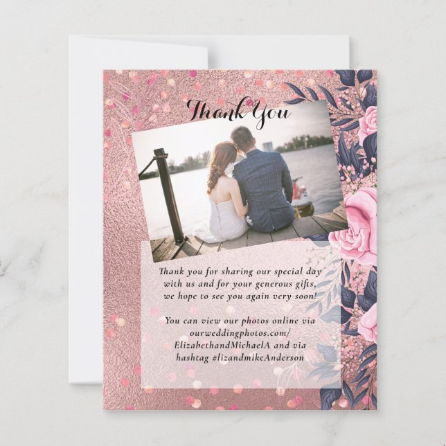 Trendig ROSEGOLD Bröllop Metallic Rosa Navy Glitte (Framsida)