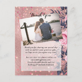 Trendig ROSEGOLD Bröllop Metallic Rosa Navy Glitte Vykort