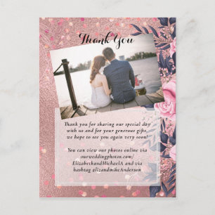 Trendig ROSEGOLD Bröllop Metallic Rosa Navy Glitte Vykort