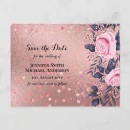 Trendig ROSEGOLD Bröllop Metallic Rosa Navy Glitte Vykort