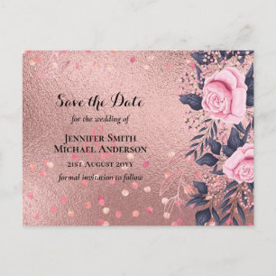 Trendig ROSEGOLD Bröllop Metallic Rosa Navy Glitte Vykort
