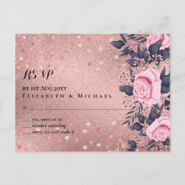 Trendig ROSEGOLD Bröllop Metallic Rosa Navy Glitte Vykort