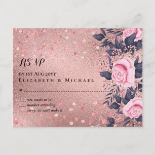 Trendig ROSEGOLD Bröllop Metallic Rosa Navy Glitte Vykort
