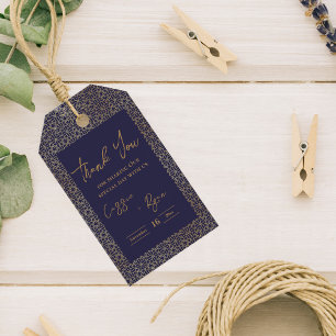 Trendig Royal Blue Guld Intricate Design Bröllop Presentetikett