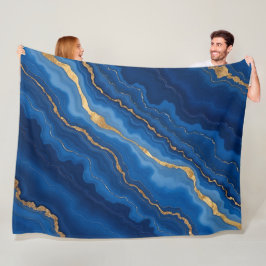 Trendig Royal Blue Guld Marble Collection Fleecefilt