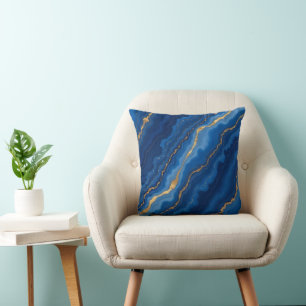 Trendig Royal Blue Guld Marble Collection Kudde
