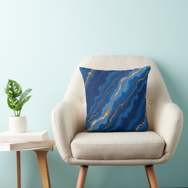 Trendig Royal Blue Guld Marble Collection Kudde (Stol)
