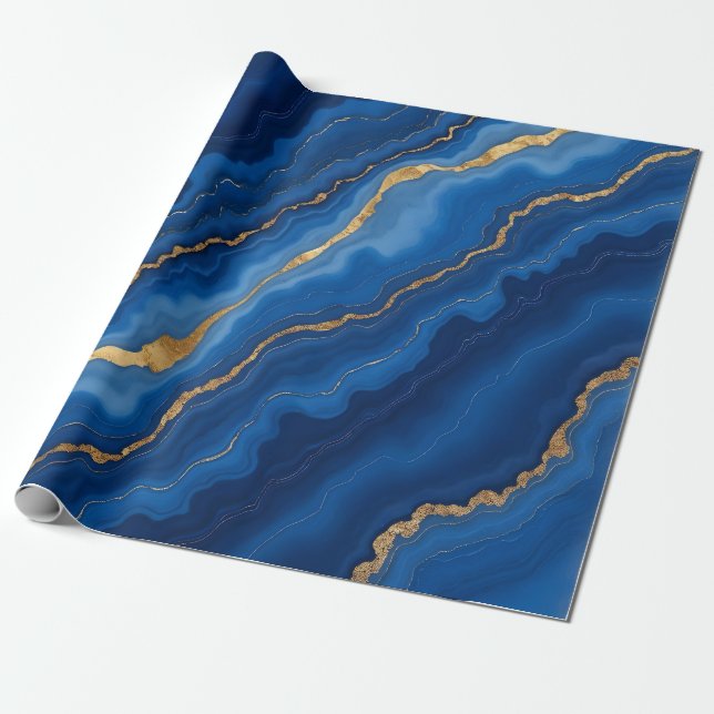 Trendig Royal Blue Guld Marble Collection Presentpapper (Utrullad)