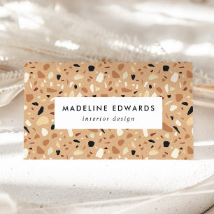 Trendig Rust Brown & Apricot Terrazzo Visitkort