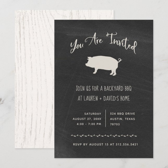 Trendig Rustic BBQ eller Party | Black Chalkboard- Inbjudningar (Fram/baksida)