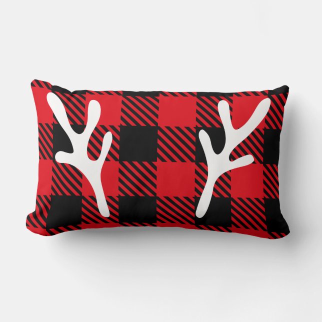Trendig Rustic buffalo plaid renar röd jul Lumbarkudde (Framsida)