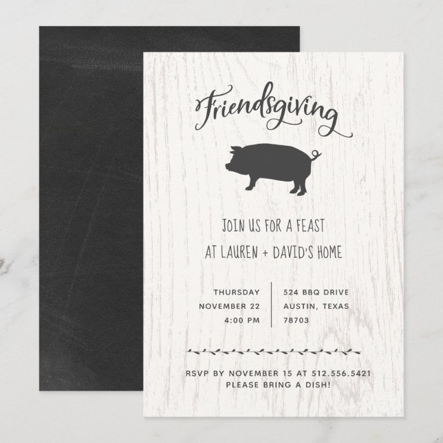 Trendig Rustic Friendsgiving| Thanksgiving Inbjudningar (Fram/baksida)
