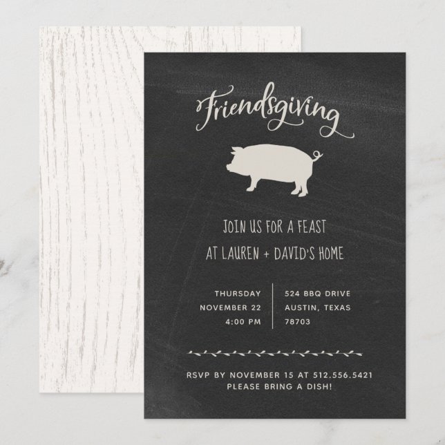 Trendig Rustic Friendsgiving | Thanksgiving Middag Inbjudningar (Fram/baksida)