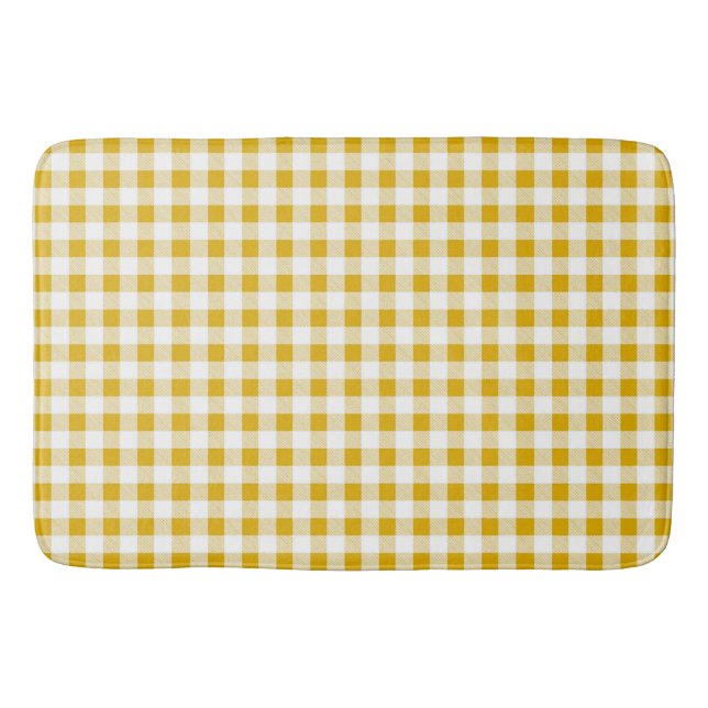 Trendig Rustic Mustard Gult Gingham Checks Badrumsmatta (Framsidan)