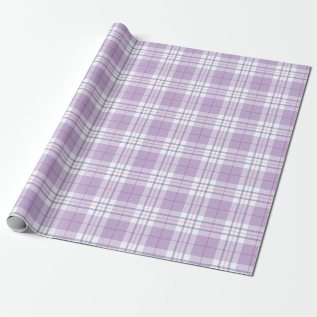 Trendig Rutig Mönster Av Violett Rosa Blå Presentpapper (Utrullad)