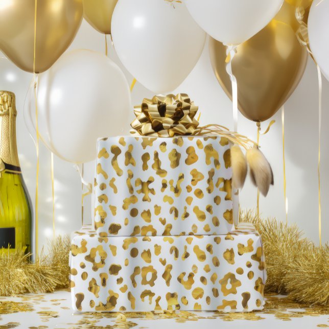 Trendig Safari Chic Guld Leopard Print Gift Presentpapper (Stylish Safari Chic Leopard Gold Print Gift Wrap)