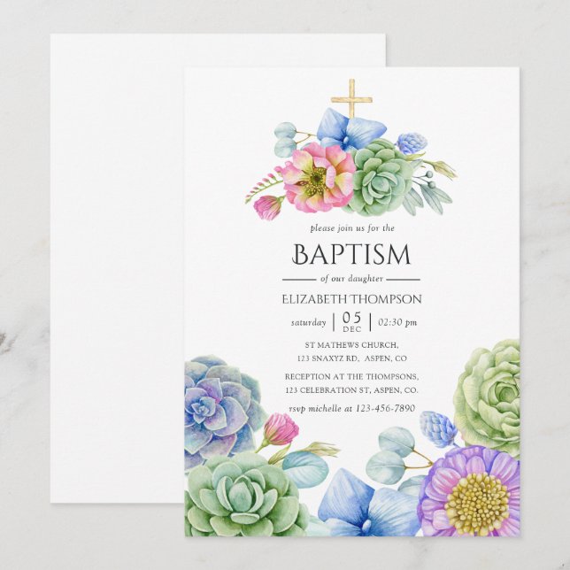 Trendig saftig blomster dop inbjudningar (Fram/baksida)
