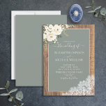 Trendig Sage Grönt Rustic Wood Script Bröllop Invi Inbjudningar<br><div class="desc">Gå in i en rustik och drömmande värld med vår Sage Grönt Eucalyptus White Blommigt Wood Snöre bröllopsinbjudan. Den här inbjudan till elegant innehåller en charmerande kombination av rustiskt och botaniskt inslag, inklusive delikat eukalyptus grenery, pristinvita blommigtar och honungsträ struktur. Den handskrivna manustypografin tillför en aning elegans, medan den sage...</div>
