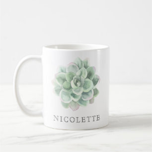 Trendig Sage Grönt Vattenfärgssucculent Kaffemugg