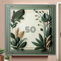 Trendig Sagegrön Art Deco-blad Botaniskt Nummer