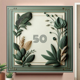 Trendig Sagegrön Art Deco-blad Botaniskt Nummer Kakelplatta