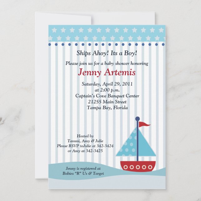 Trendig Sailboat 5x7 Baby Shower-inbjudan Inbjudningar (Framsida)