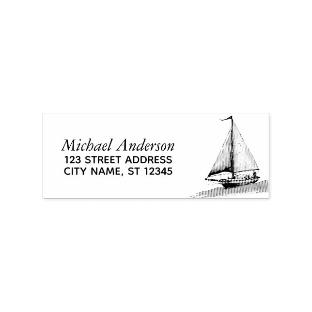 Trendig Sailboat Nautical Returadress Stämpel (Tryck)
