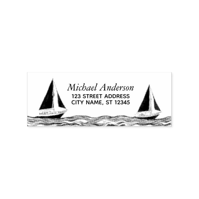 Trendig Sailboat Nautical Returadress Stämpel (Tryck)
