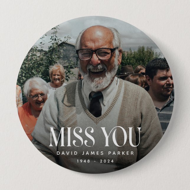 Trendig 'Saknar dig' minnesfoto Knapp (Framsida)