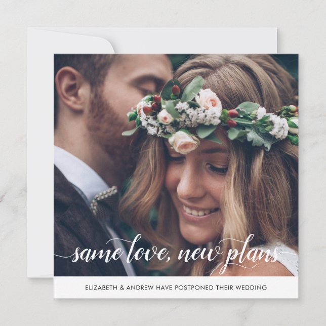 Trendig Samma Kärlek Nya Planer Datumändring Foto Meddelande (Framsida)