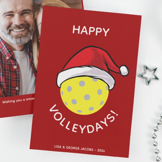 Trendig Santa Cap Pickleball Red-julfoto Julkort (Skapare uppladdad)