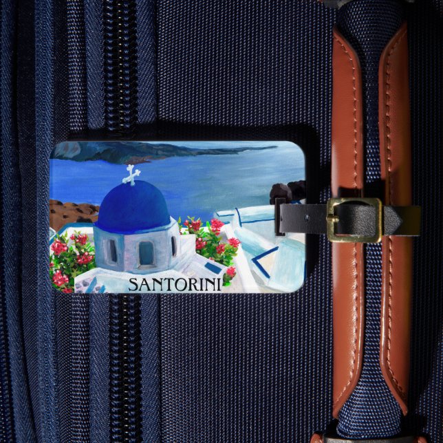 Trendig Santorini Greece Illustration Bagagebricka (Framsida Insitu 4)