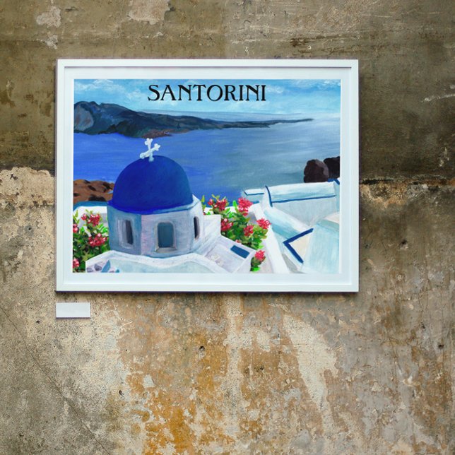 Trendig Santorini Greece Illustration Poster (Santorini Greece Painting)