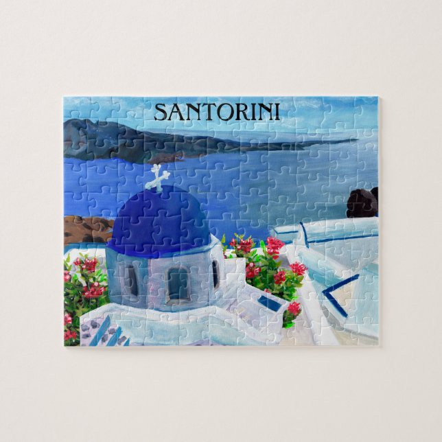 Trendig Santorini Greece Illustration Pussel (Horisontell)