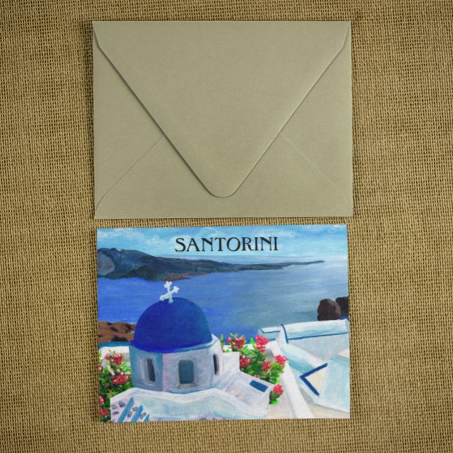 Trendig Santorini Greece Illustration Vykort (santorini greece beautiful postcard)