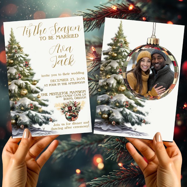 Trendig: Säsongen som ska gifta Julgran Inbjudningar (Trendy Tis the Season To Be Married Christmas Wedding Invitation)