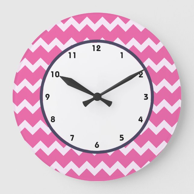 trendig schevron-rosa med vit retroklocka stor klocka (Framsida)