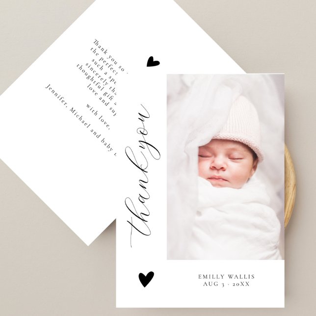 Trendig Script Elegant Photo Baby Shower Tack Kort (Skapare uppladdad)