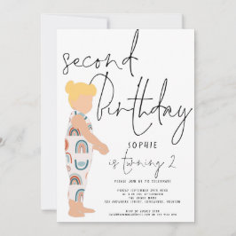 Trendig Script Girl Blonde Rainbows 2:a födelsedag Inbjudningar