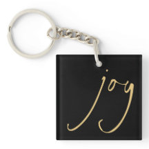 Trendig Script Joy Jul Guld Black Keychain