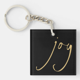 Trendig Script Joy Jul Guld Black Keychain