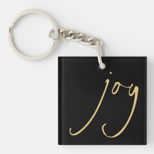 Trendig Script Joy Jul Guld Black Keychain