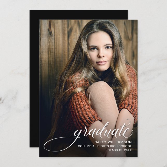 Trendig Script Photo Studenten-meddelande Inbjudningar (Fram/baksida)