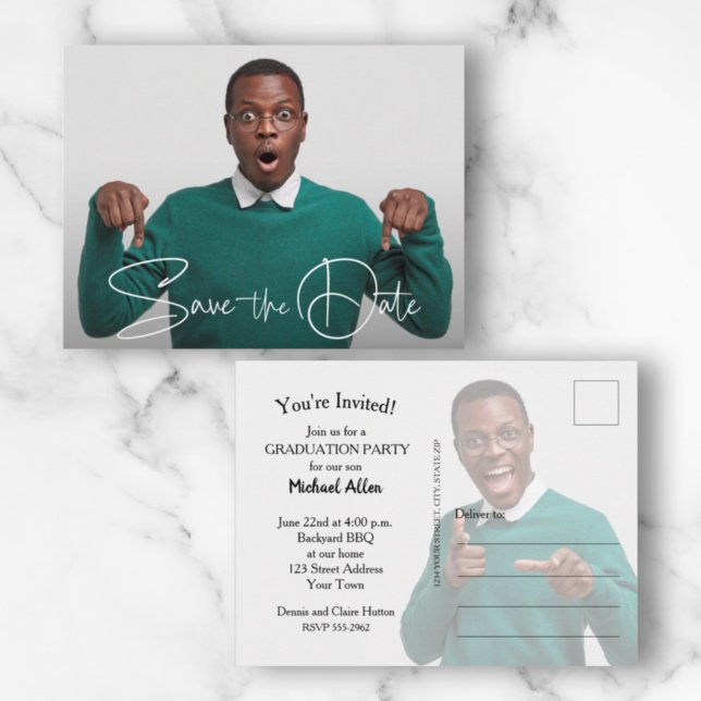 Trendig Script Photo Studenten Spara datum Vykort (Skapare uppladdad)