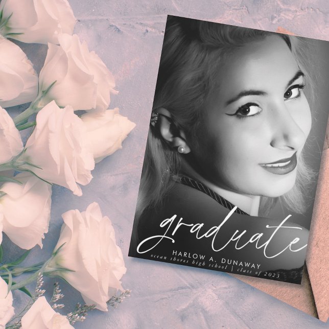 Trendig Script White Overlay Photo Studenten Vykort (Skapare uppladdad)