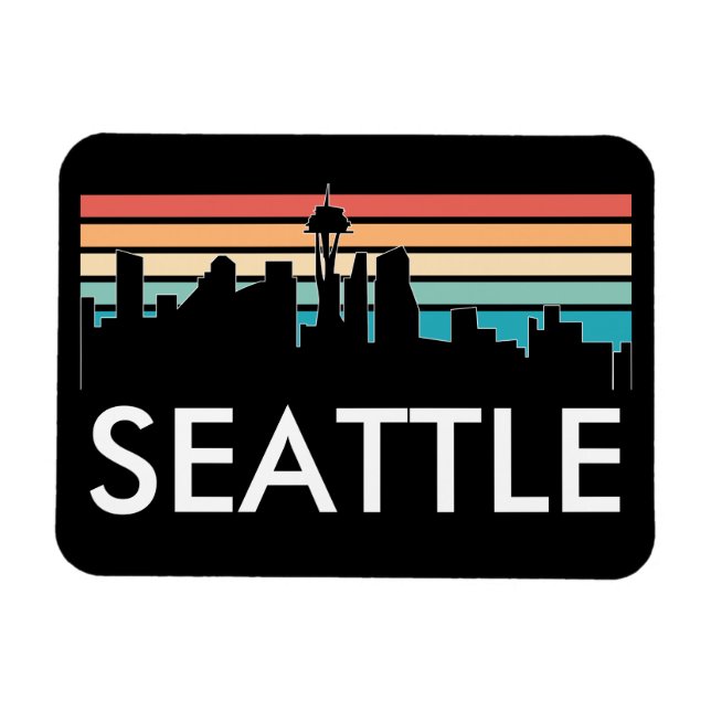 Trendig Seattle Washington Retro Sunset Skyline Magnet (Horisontell)