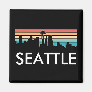 Trendig Seattle Washington Retro Sunset Skyline Magnet