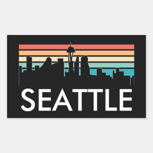 Trendig Seattle Washington Retro Sunset Skyline Rektangulärt Klistermärke